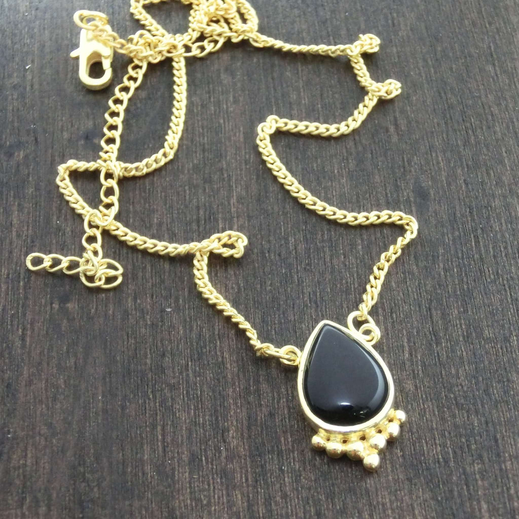 boho necklace gemstone pendant black onyx drop