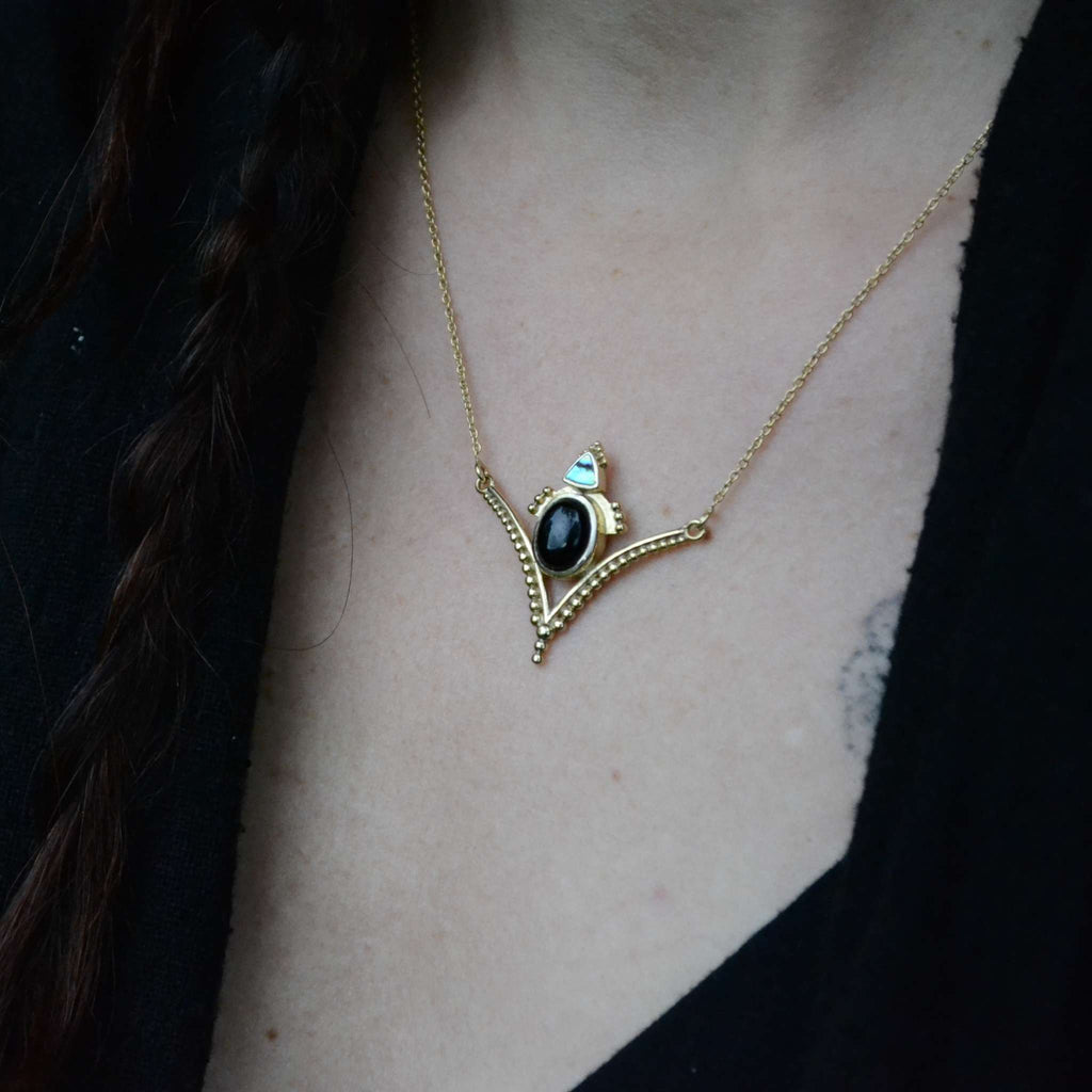 brass necklace gemstone pendant black onyx noomaad