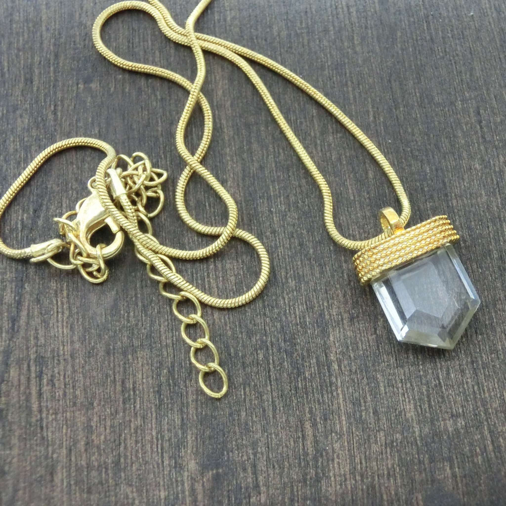 clear quartz crystal necklace brass