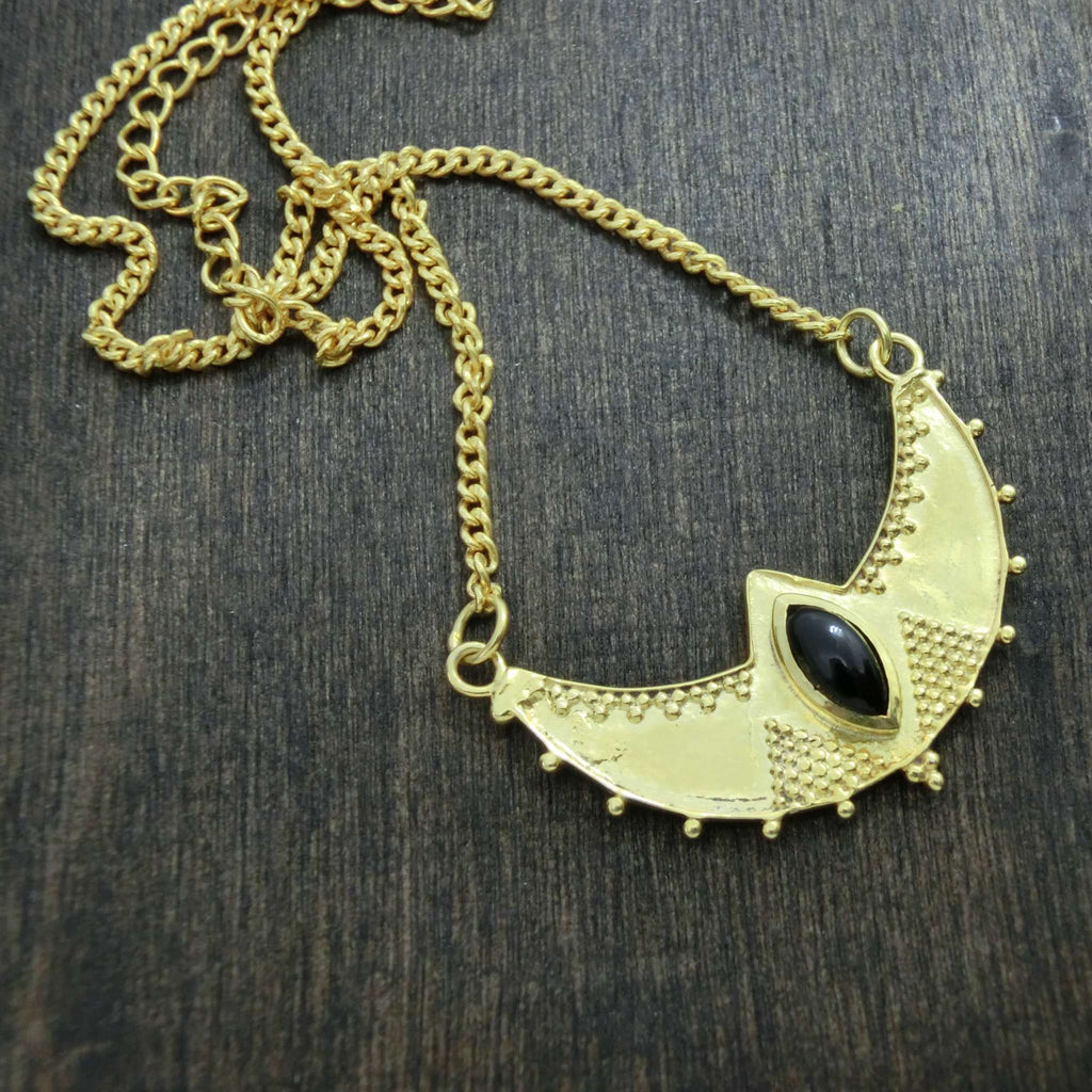 crescent necklace brass black onyx details noomaad