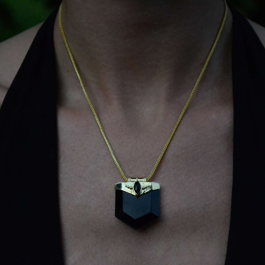 crystal necklace black onyx brass