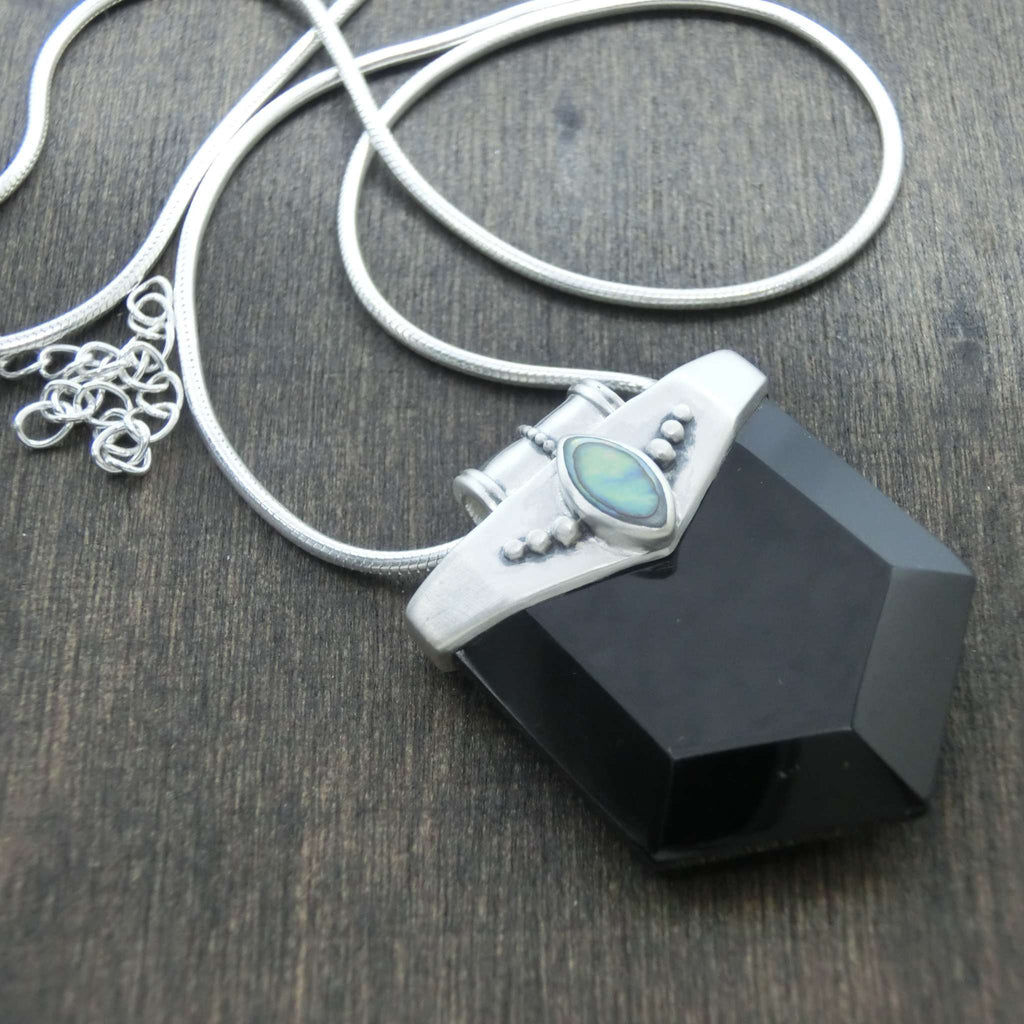 crystal necklace silver black onyx