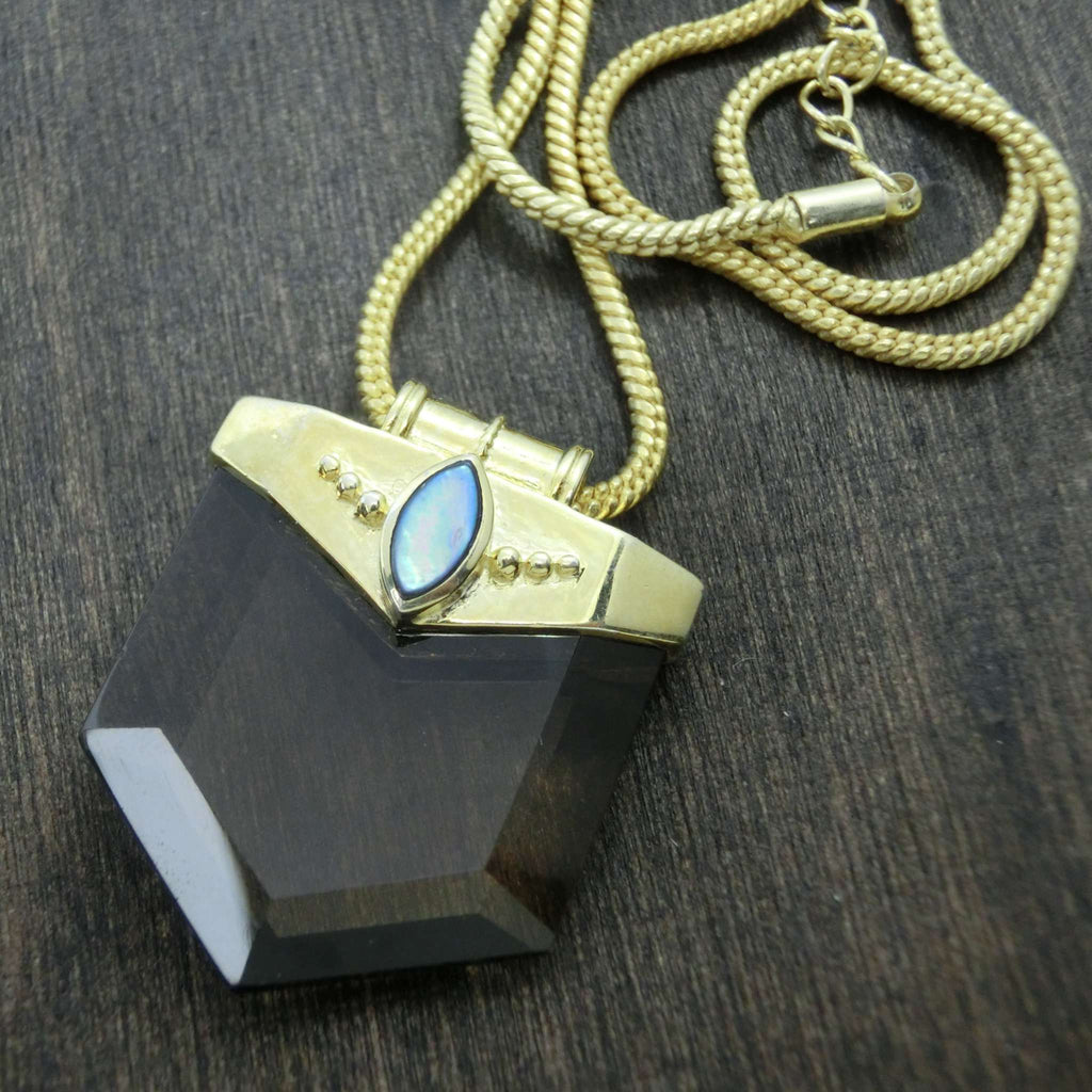 crystal necklace smokey quartz brass