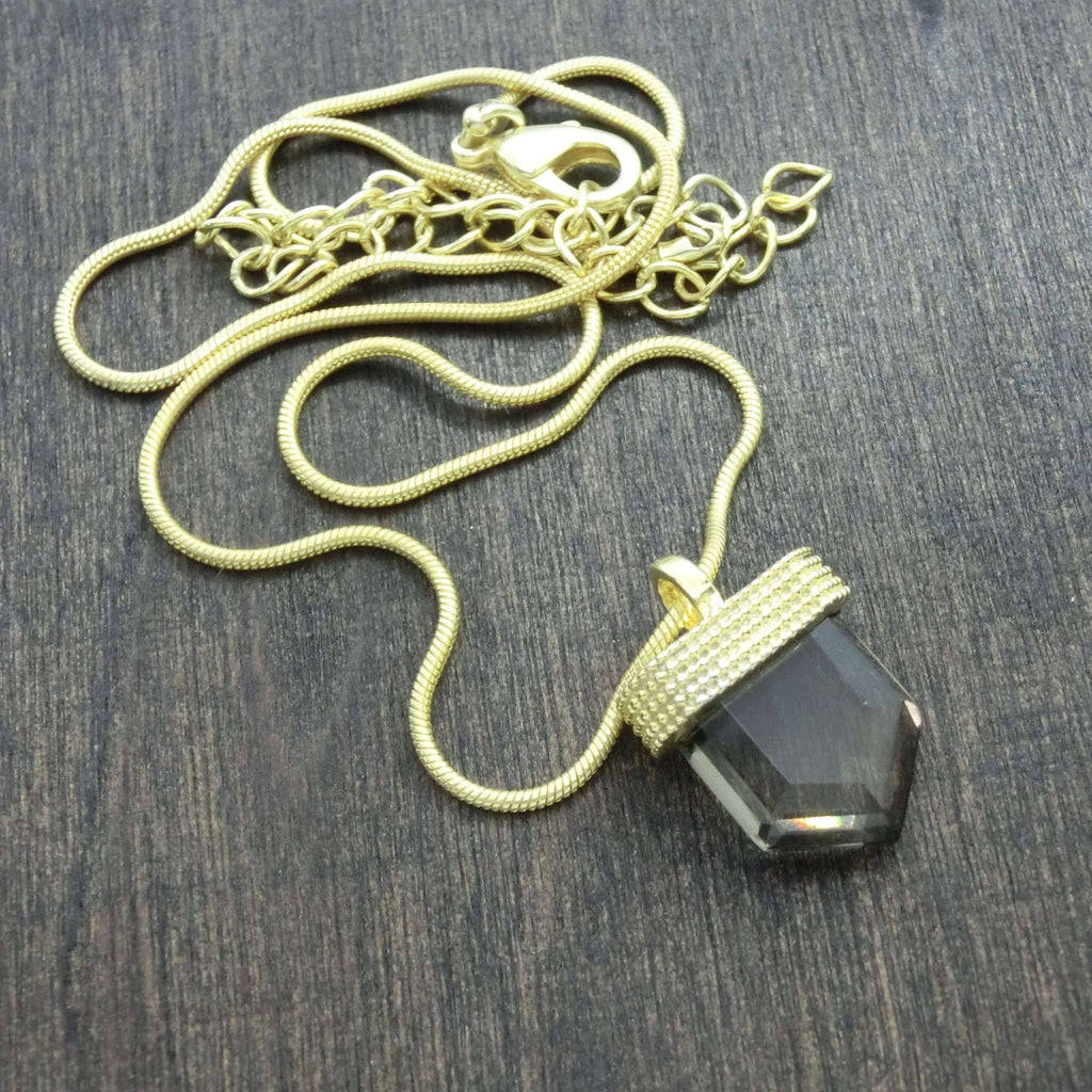 dainty crystal necklace brass smokey quartz