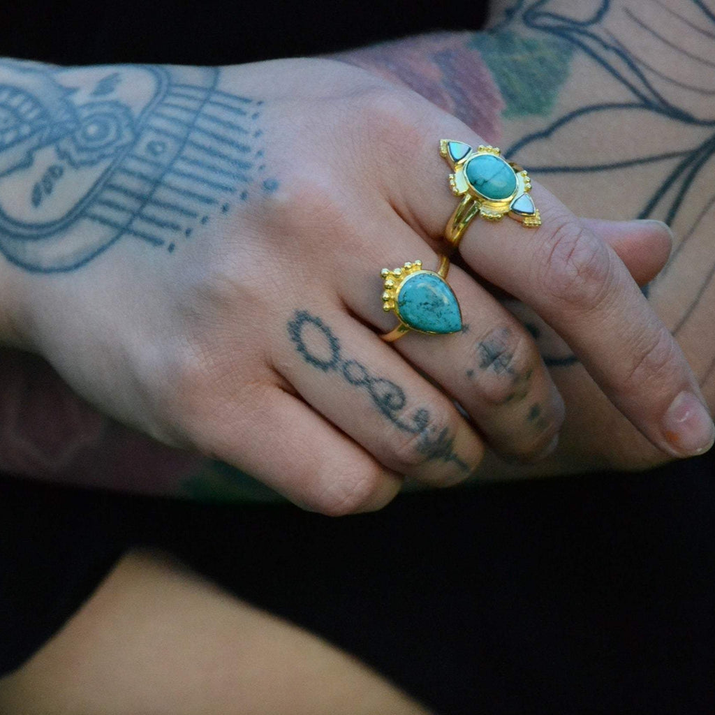 turquoise brass ring drop