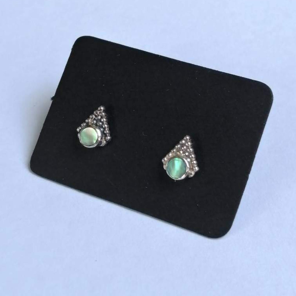 dainty stud earrings abalone shell pyramid