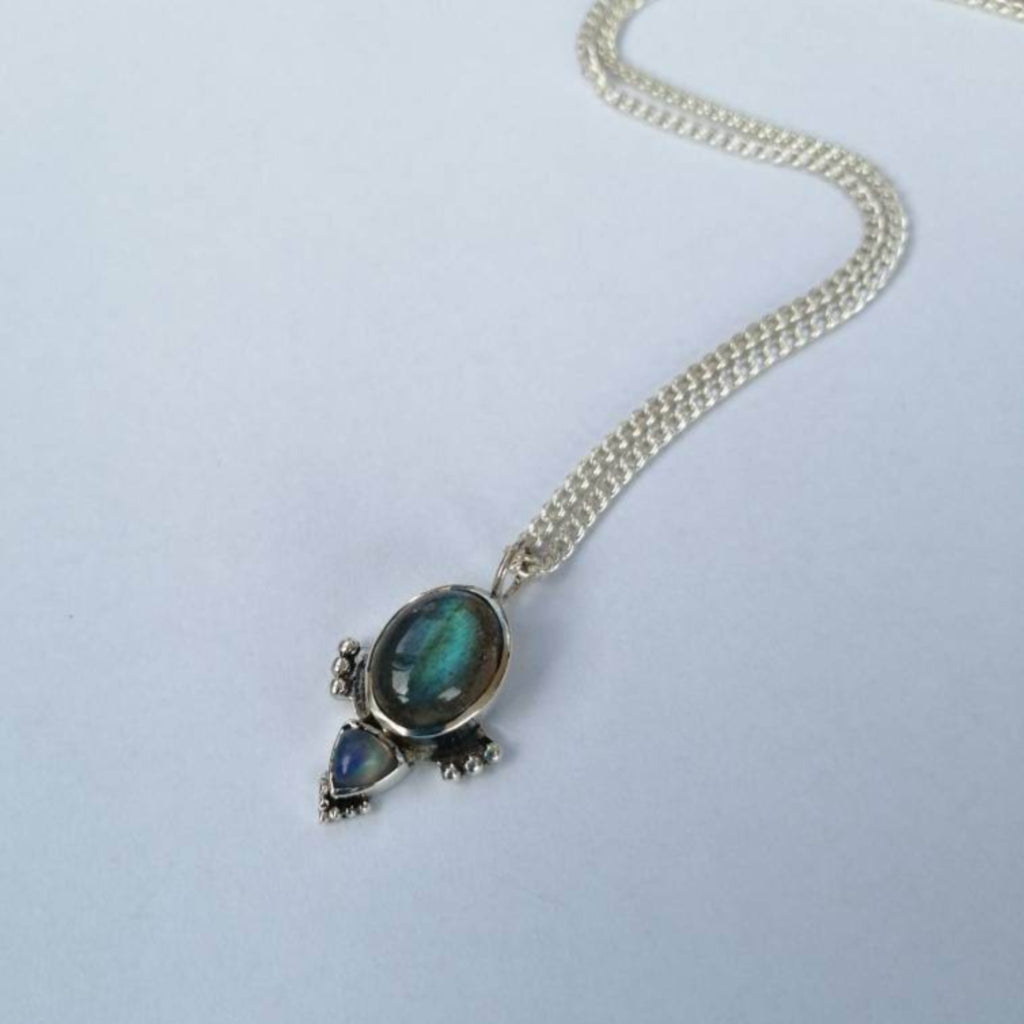 labradorite opal silver necklace