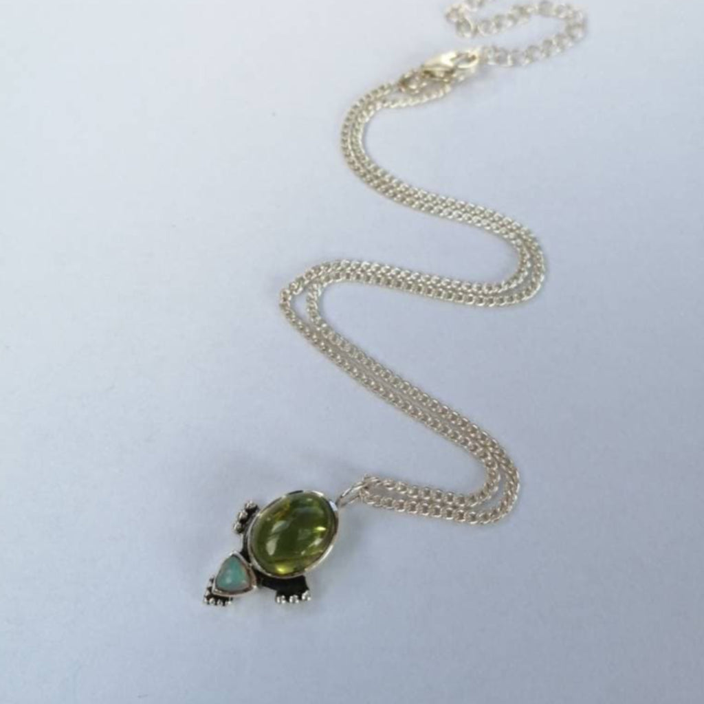 peridot opal silver necklace