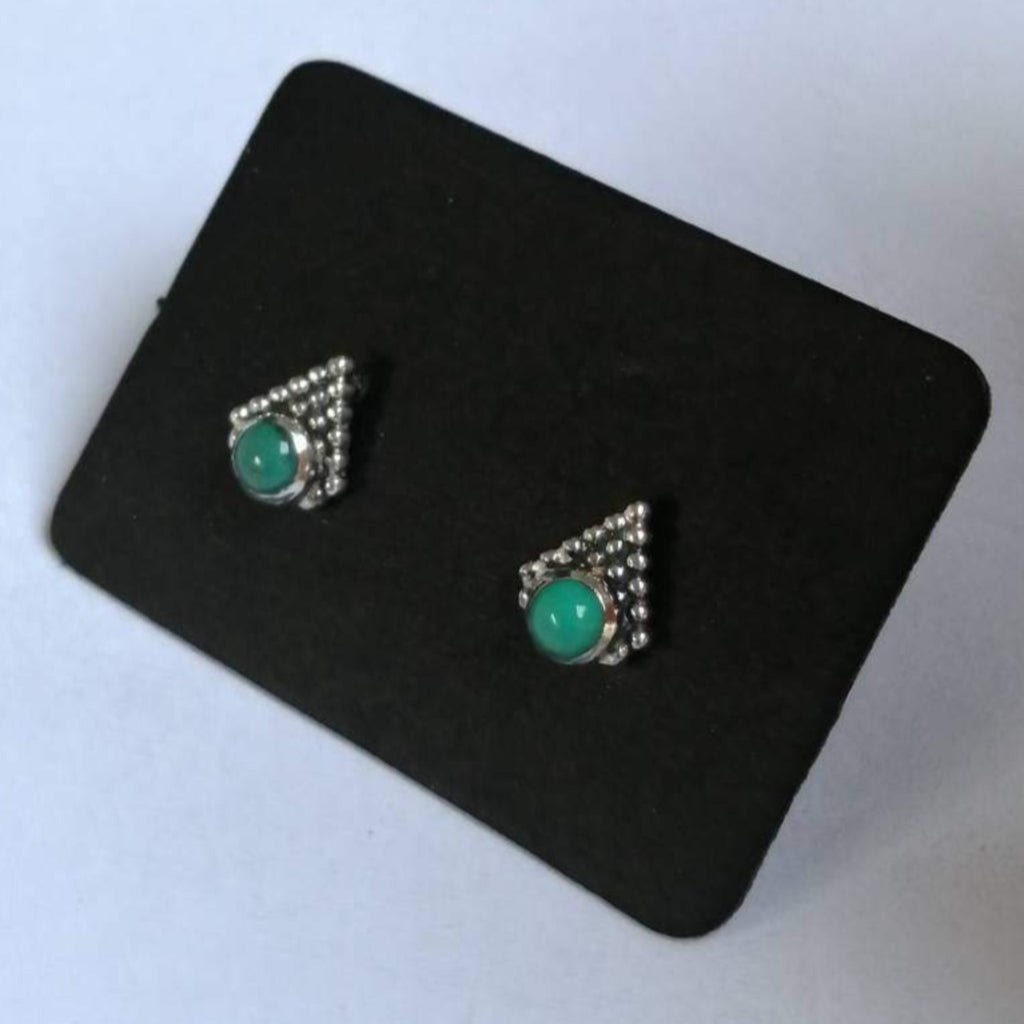 turquoise dainty stud earrings sterling silver pyramid