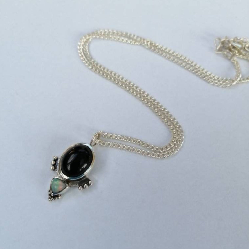 onyx opal silver necklace