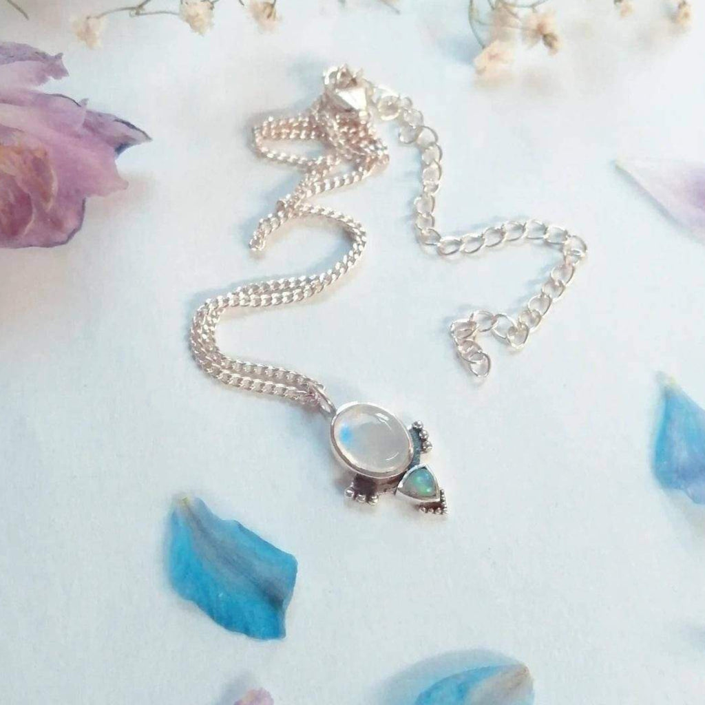 moonstone opal silver necklace