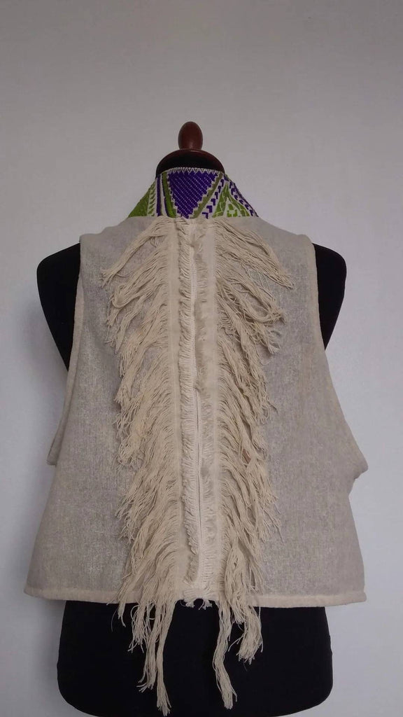Raw Silk Vest with colourful collar & Tassels⎜One of a kind