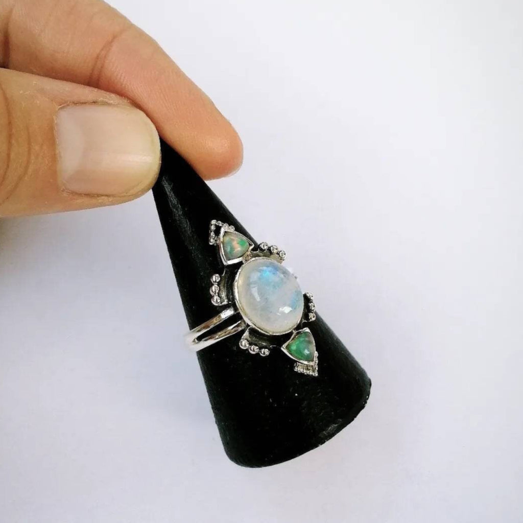 ritual ring with moonstone and opal