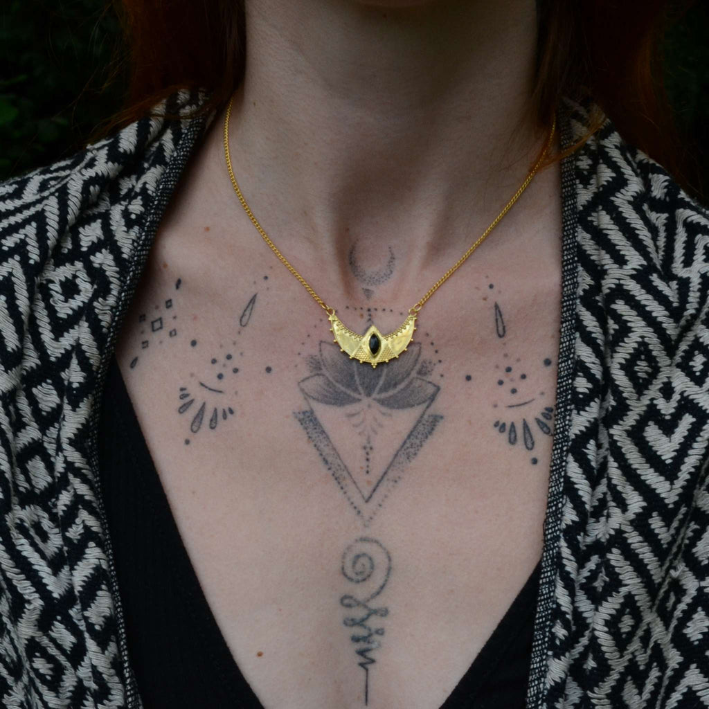crescent necklace brass black onyx