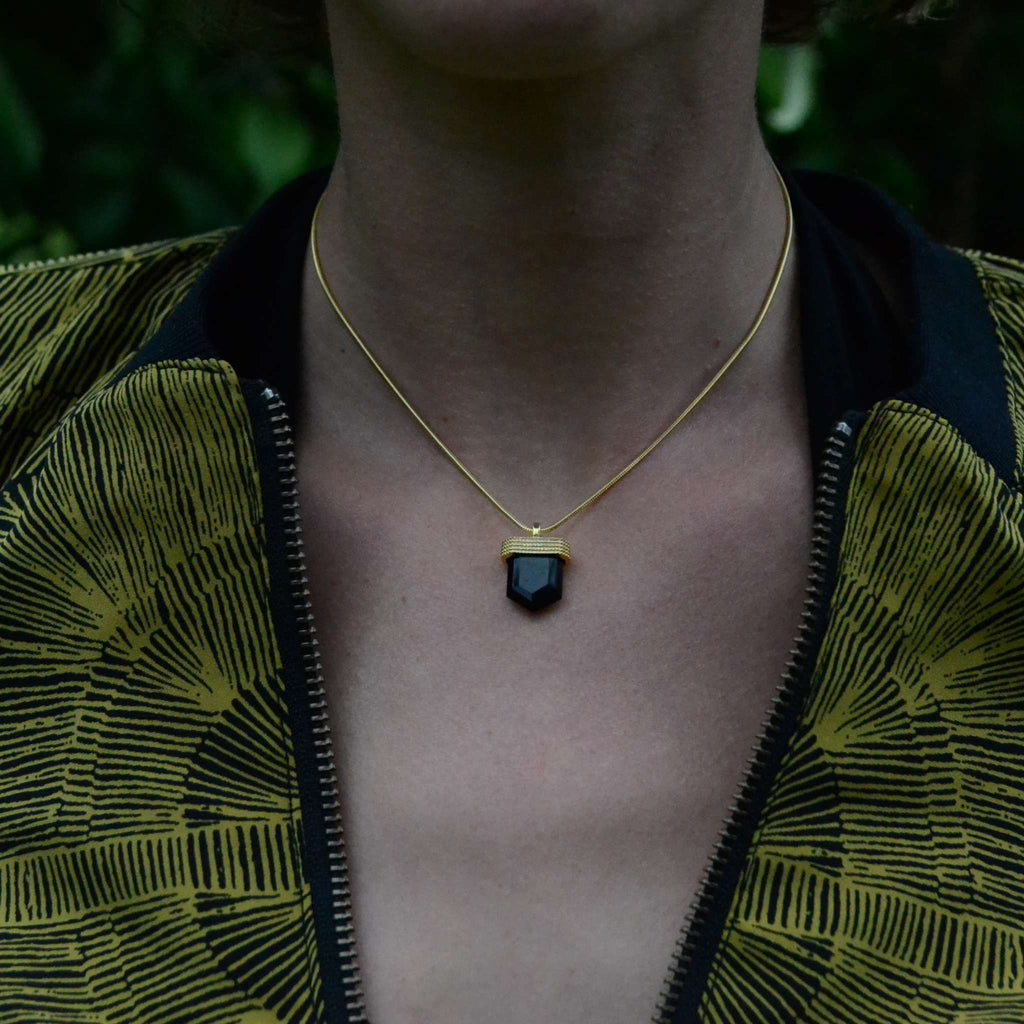 small crystal necklace brass black onyx