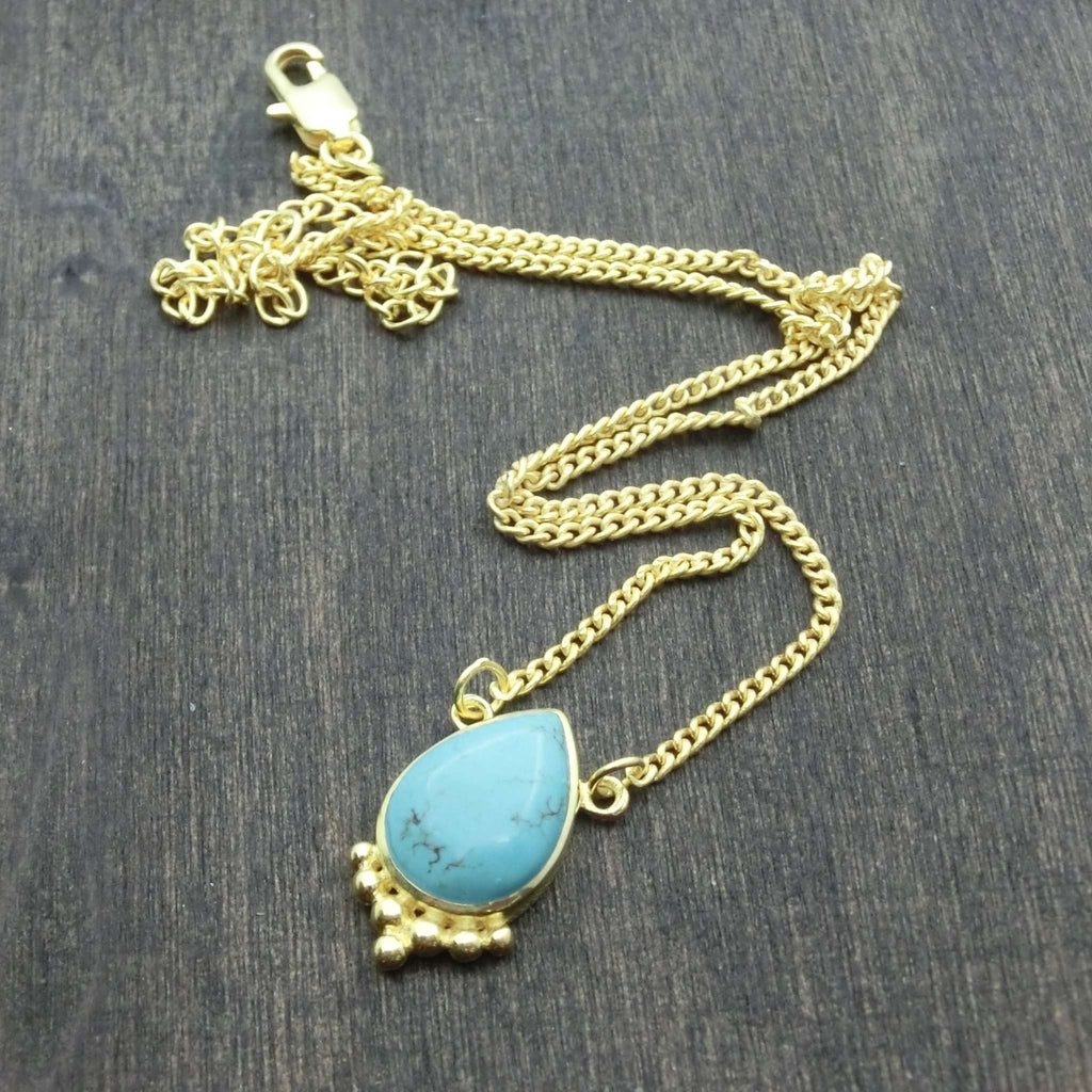 turquoise necklace brass drop