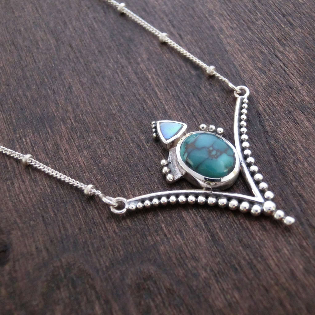 turquoise necklace silver abalone shell ball chain