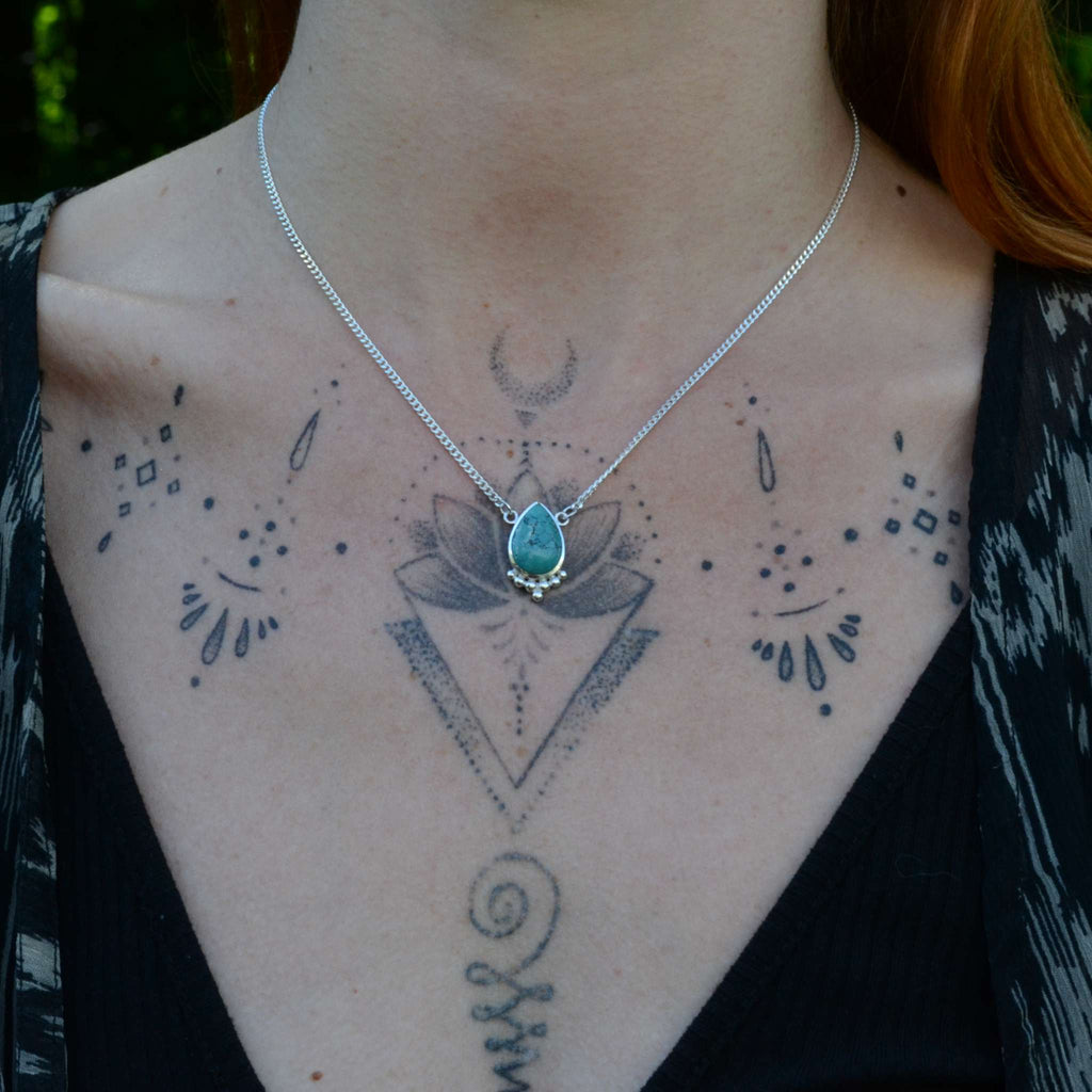 turquoise necklace silver drop shape