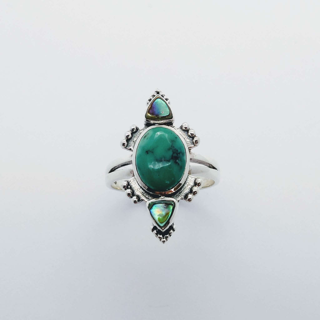 sterling silver ring turquoise abalone shell 